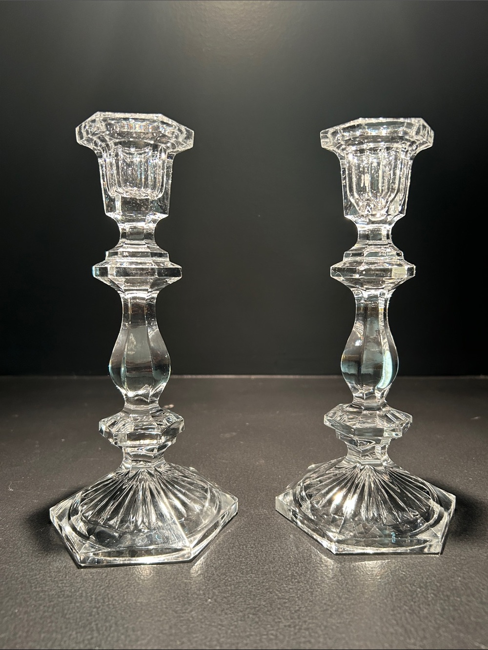 Vintage Clear Faceted Crystal Candlestick Pair - Elegant Taper Holders